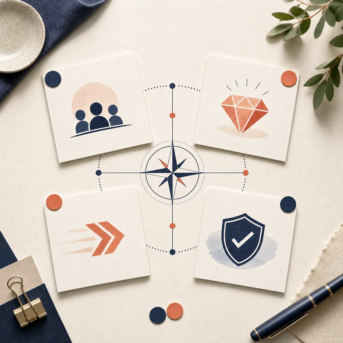 Four-step diagram showing audience, value, action, and proof as a mission statement framework