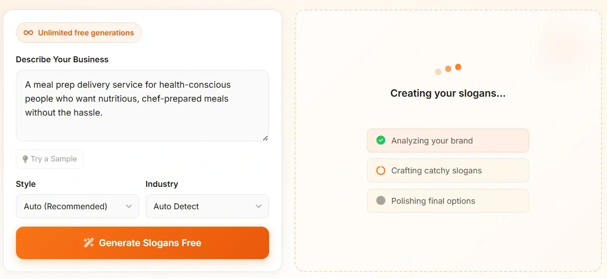 AI Slogan Generator input to output preview